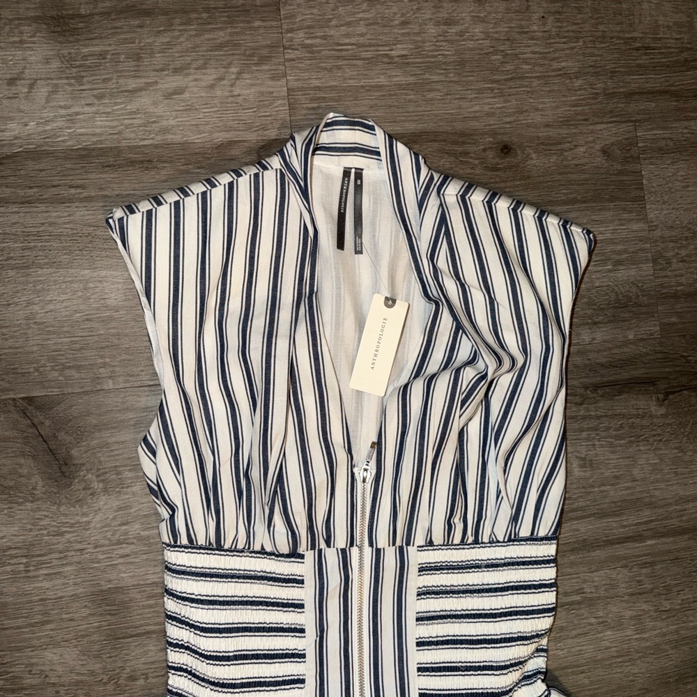 The Tommie Cap Sleeve stripe smocked front zip mini shirt dress - Picture 9 of 10